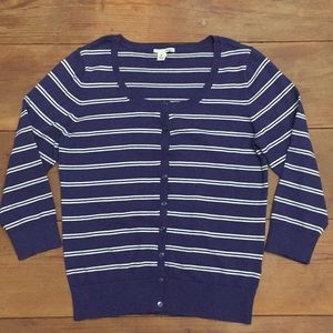 Halogen Navy & White Striped Button Down Cardigan